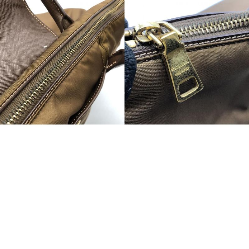 Prada Tote Handbag Shoulder Bag 2way Nylon Leather Brown Ladies Men Fashion USED