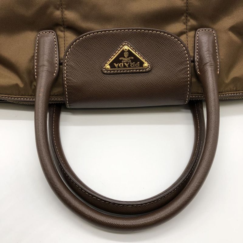 Prada Tote Handbag Shoulder Bag 2way Nylon Leather Brown Ladies Men Fashion USED