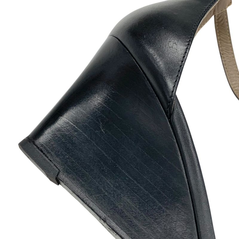 Hermes Legend Sandals Shoes Leather Black Wedge Sole Ankle Strap