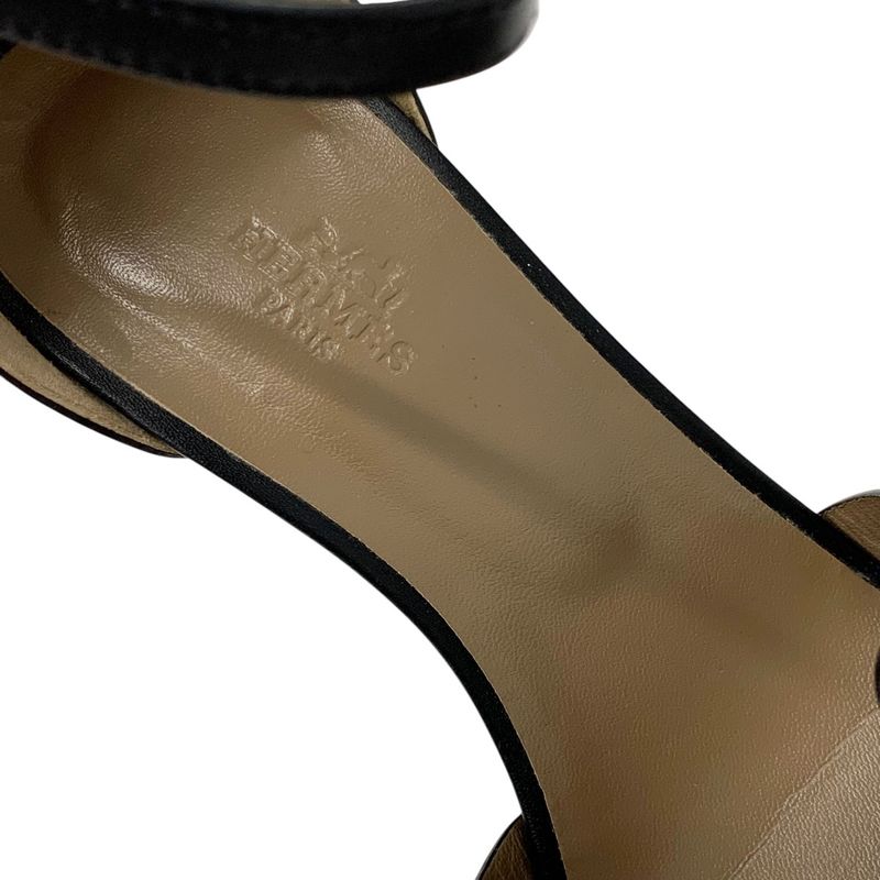 Hermes Legend Sandals Shoes Leather Black Wedge Sole Ankle Strap