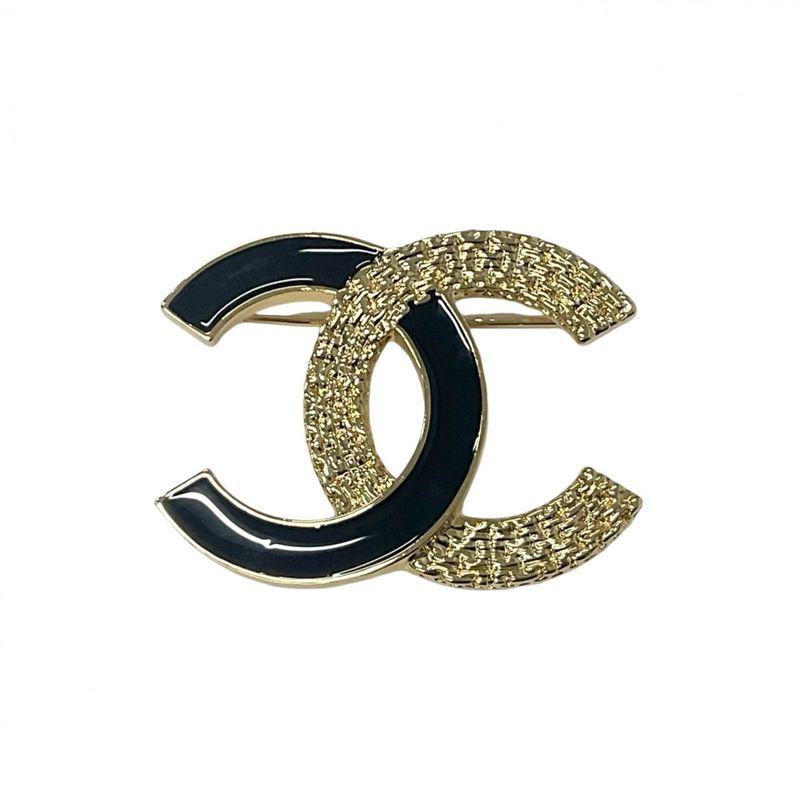 Chanel Brooch Corsage Gold Black Here Mark