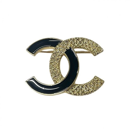 Chanel Brooch Corsage Gold Black Here Mark