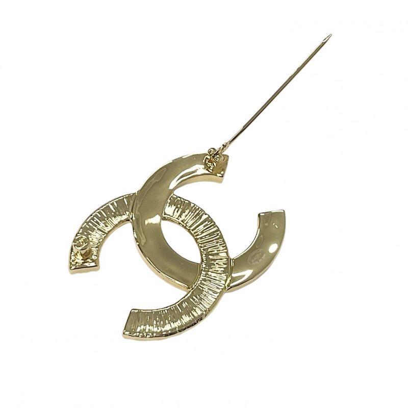 Chanel Brooch Corsage Gold Black Here Mark