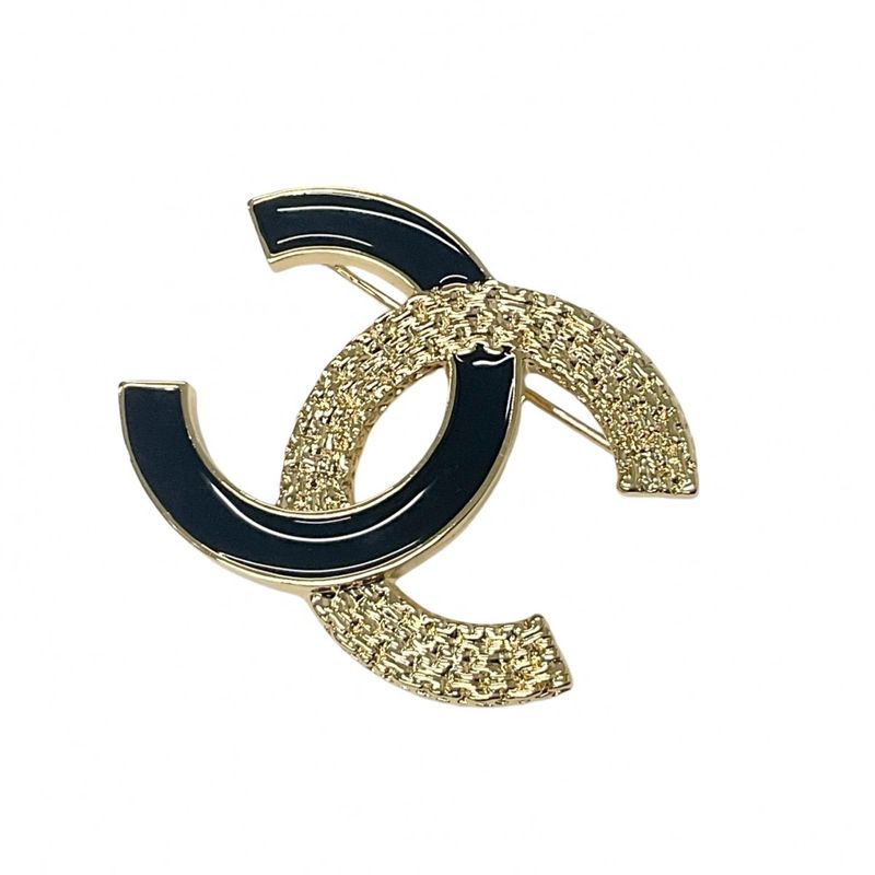 Chanel Brooch Corsage Gold Black Here Mark