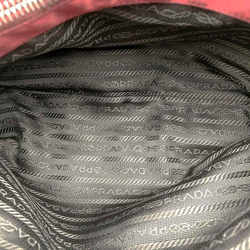 Prada Tote Handbag Nylon Leather Red Ladies Men Vintage Fashion Gift USED