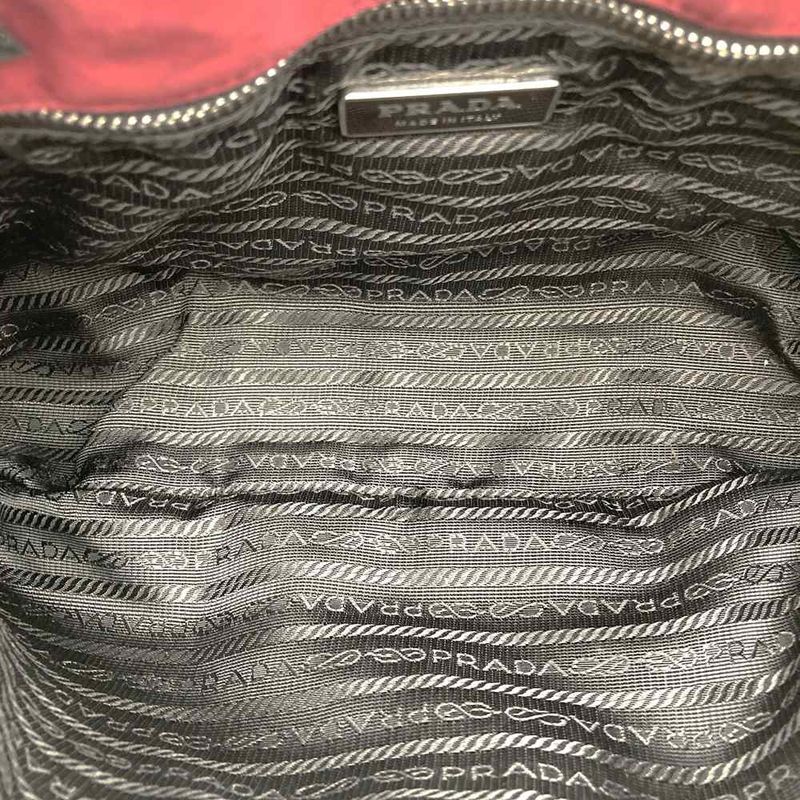 Prada Tote Handbag Nylon Leather Red Ladies Men Vintage Fashion Gift USED