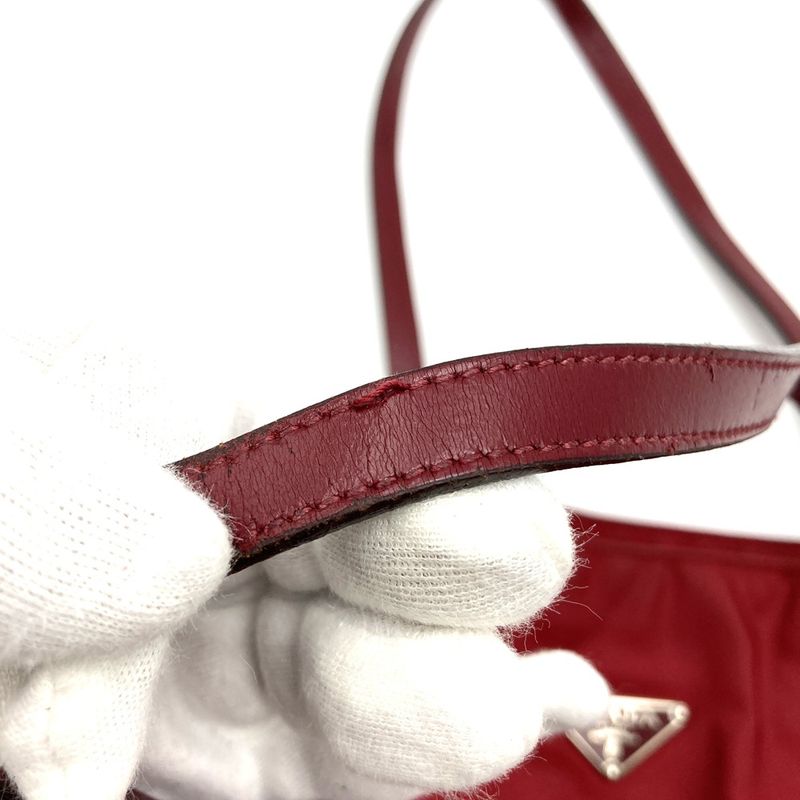 Prada Tote Handbag Nylon Leather Red Ladies Men Vintage Fashion Gift USED