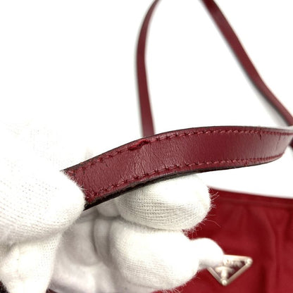 Prada Tote Handbag Nylon Leather Red Ladies Men Vintage Fashion Gift USED