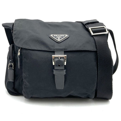Prada Shoulder Bag Black Belt Nylon Leather Women Men Fashion Gift Vintage USED
