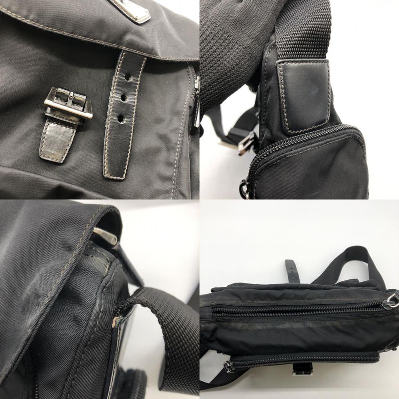 Prada Shoulder Bag Black Belt Nylon Leather Women Men Fashion Gift Vintage USED