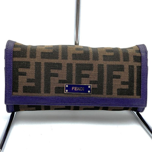 Fendi Long Wallet Zucca Canvas Leather Purple Brown Vintage Women Men Fashion