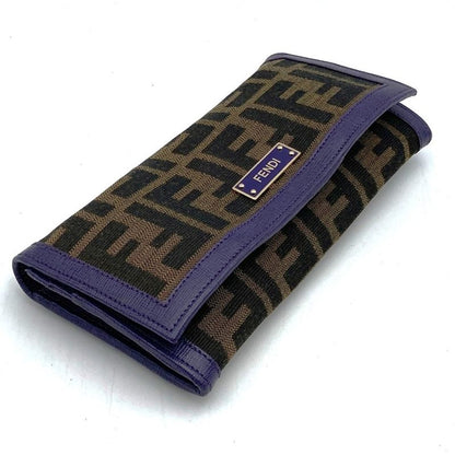 Fendi Long Wallet Zucca Canvas Leather Purple Brown Vintage Women Men Fashion