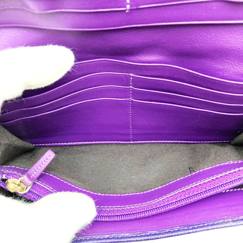 Fendi Long Wallet Zucca Canvas Leather Purple Brown Vintage Women Men Fashion