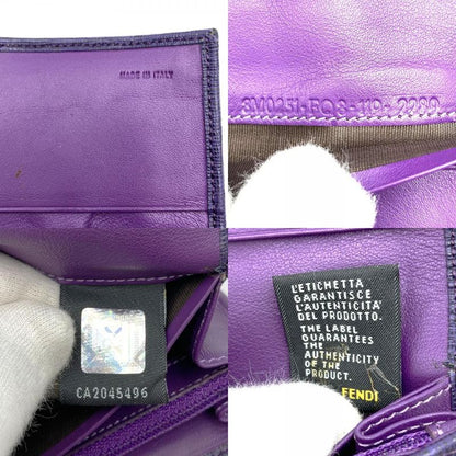 Fendi Long Wallet Zucca Canvas Leather Purple Brown Vintage Women Men Fashion