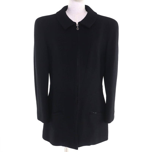 CHANEL Vintage 97A P09353 100% Wool Coco Mark Button Zip Up Coat Medium Length