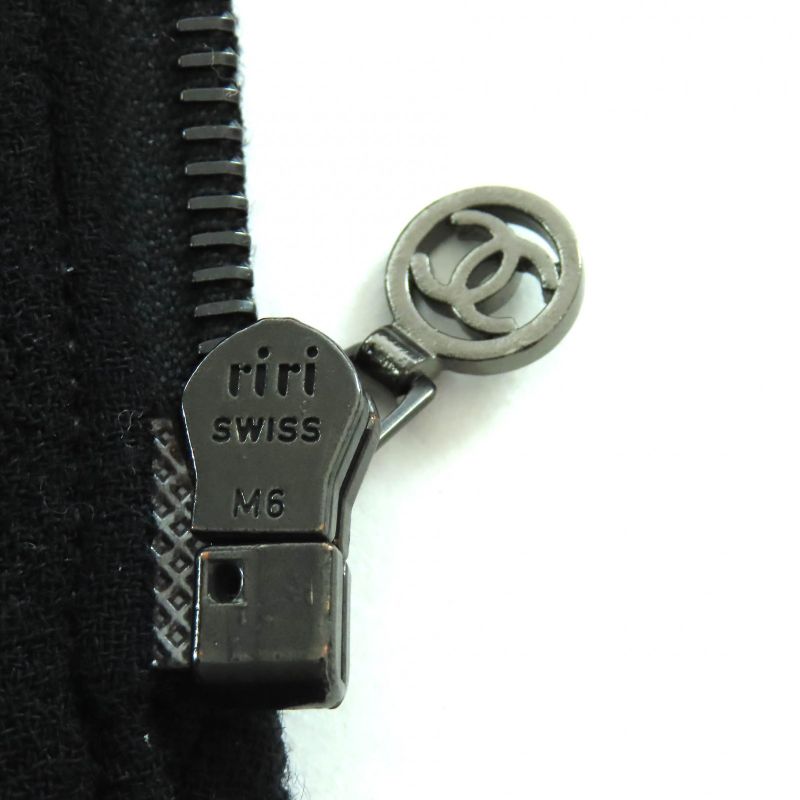 CHANEL Vintage 97A P09353 100% Wool Coco Mark Button Zip Up Coat Medium Length