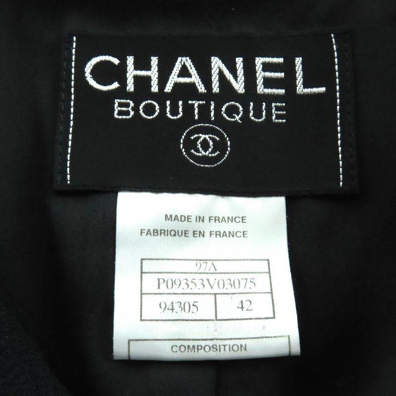 CHANEL Vintage 97A P09353 100% Wool Coco Mark Button Zip Up Coat Medium Length