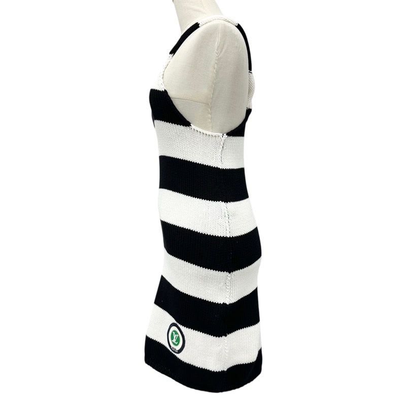 Louis Vuitton Dress Cotton Black White Logo Patch Border