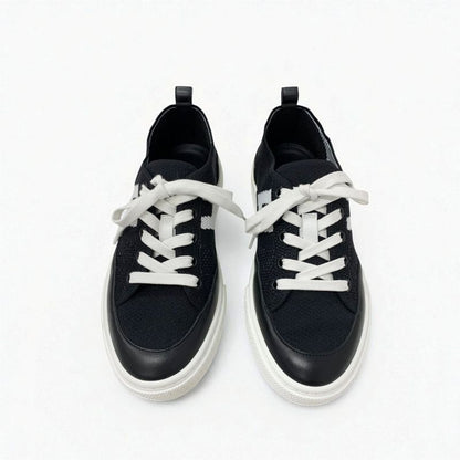 Hermes Deep Sneakers Shoes Knit Leather Black White H Logo