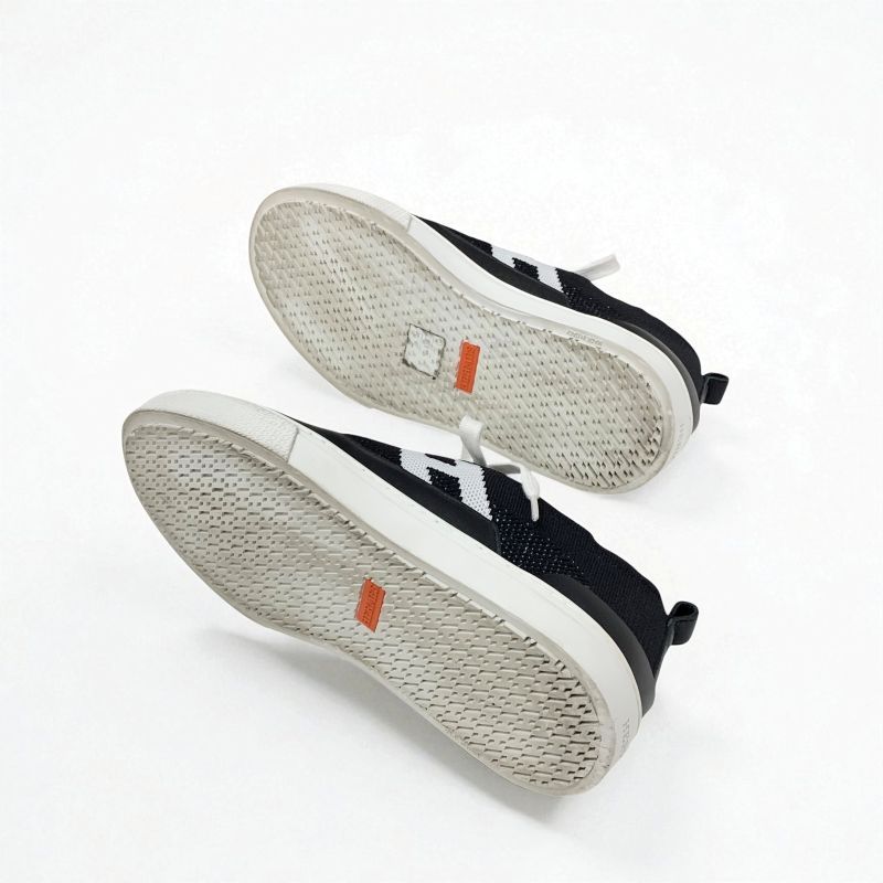 Hermes Deep Sneakers Shoes Knit Leather Black White H Logo