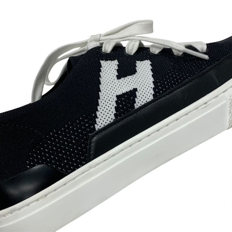 Hermes Deep Sneakers Shoes Knit Leather Black White H Logo