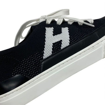 Hermes Deep Sneakers Shoes Knit Leather Black White H Logo