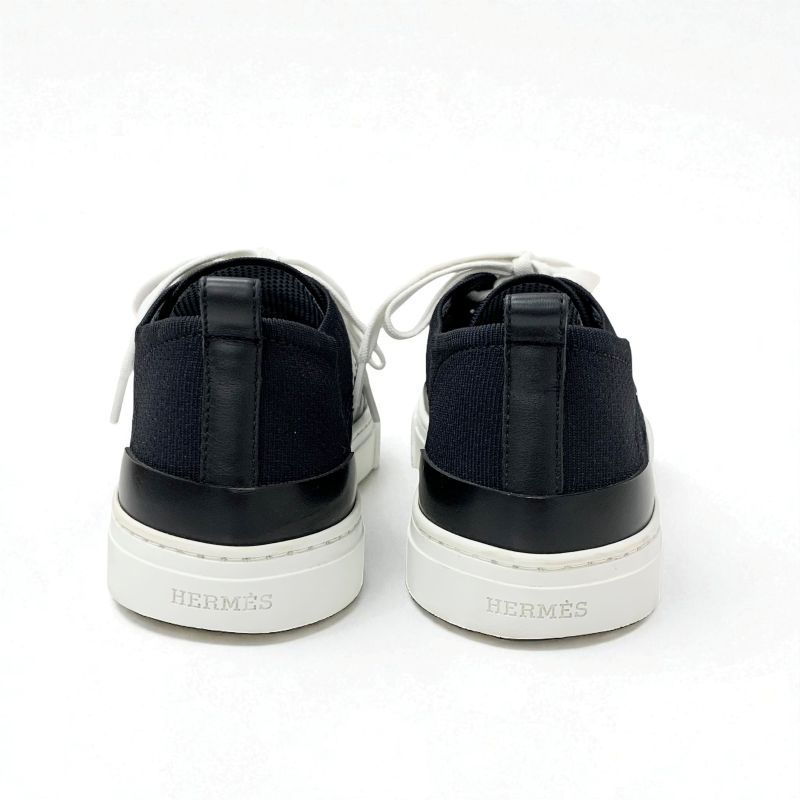 Hermes Deep Sneakers Shoes Knit Leather Black White H Logo