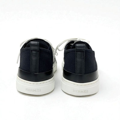Hermes Deep Sneakers Shoes Knit Leather Black White H Logo