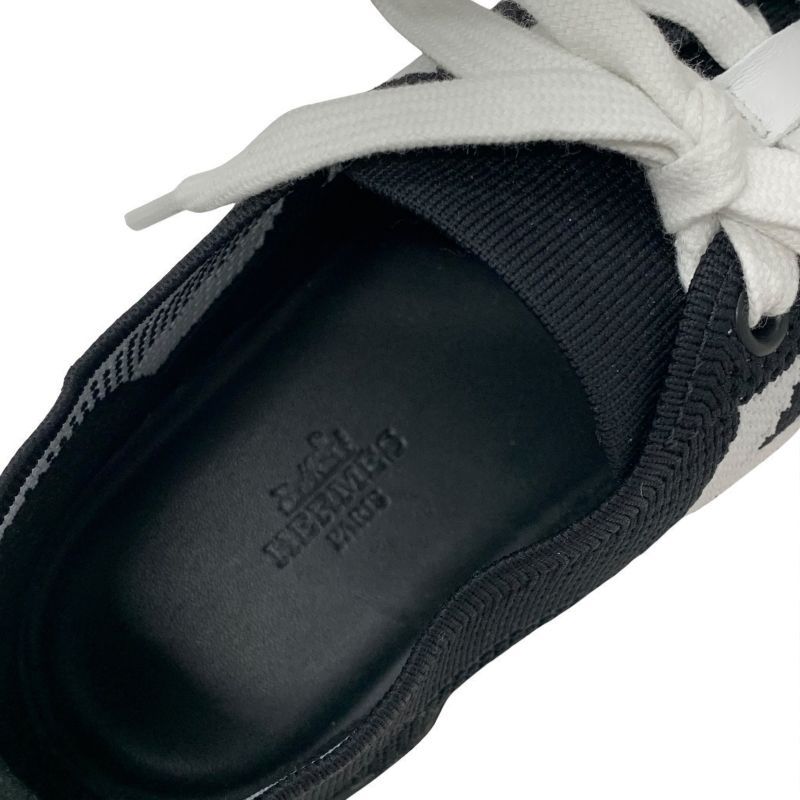 Hermes Deep Sneakers Shoes Knit Leather Black White H Logo