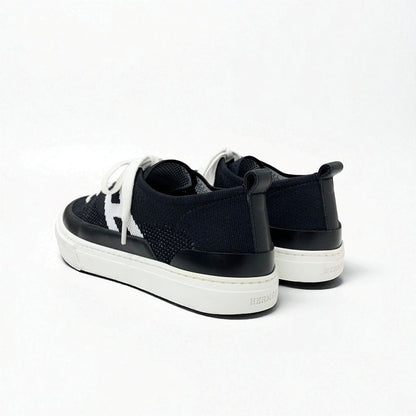 Hermes Deep Sneakers Shoes Knit Leather Black White H Logo