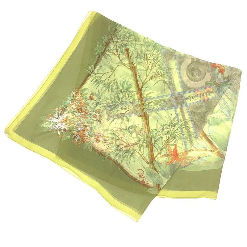 Hermes Scarf Scholl Carré 140 Scarf Silk Muslin Serenite Bamboo Green Aq11764