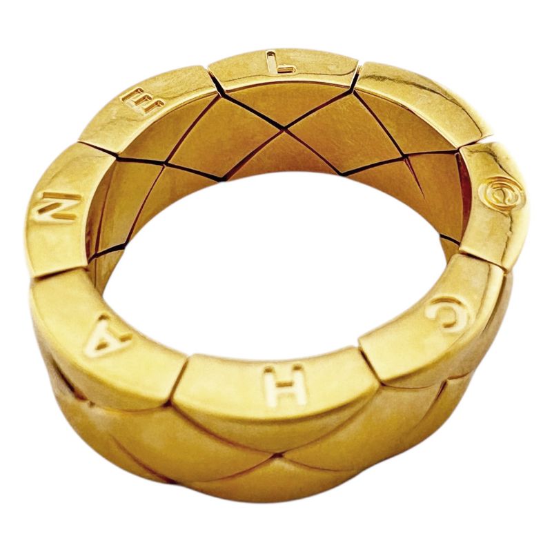 Chanel Matelasse Quilted Logo Ring Size 10.5 18k Gold 18K Yellow Gold Ladies