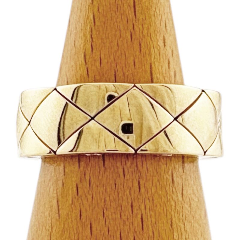 Chanel Matelasse Quilted Logo Ring Size 10.5 18k Gold 18K Yellow Gold Ladies