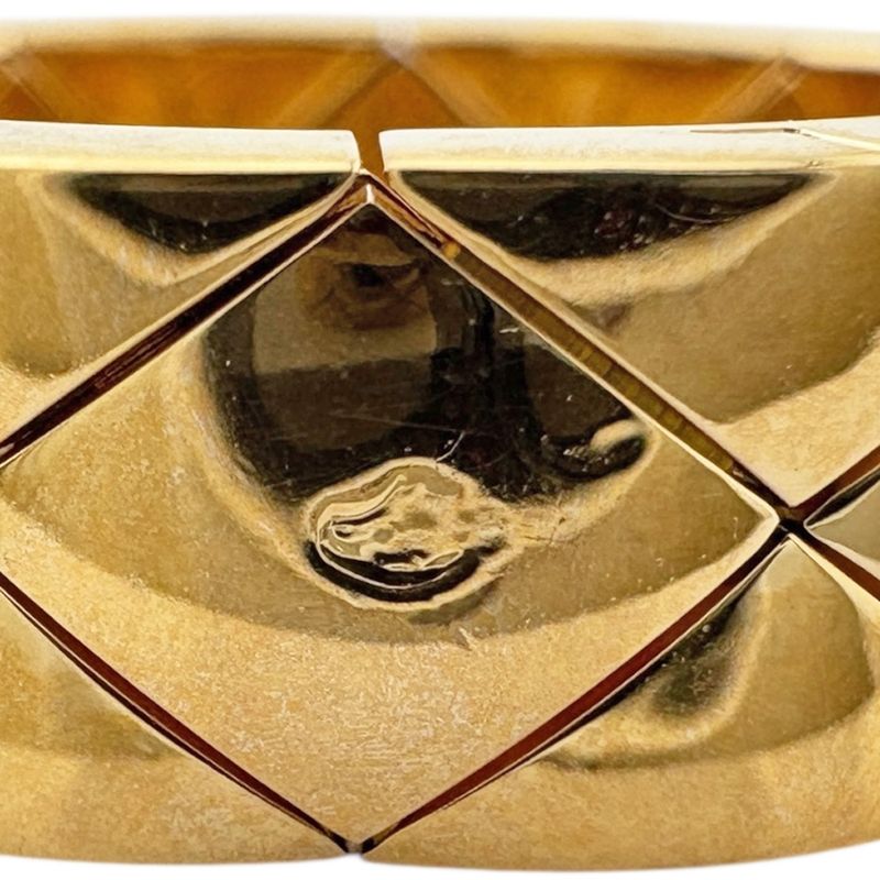 Chanel Matelasse Quilted Logo Ring Size 10.5 18k Gold 18K Yellow Gold Ladies