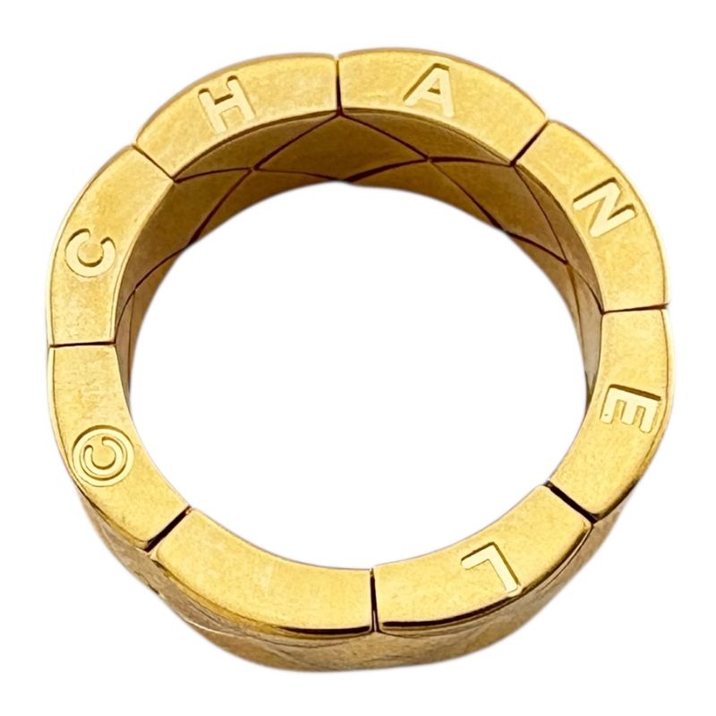 Chanel Matelasse Quilted Logo Ring Size 10.5 18k Gold 18K Yellow Gold Ladies
