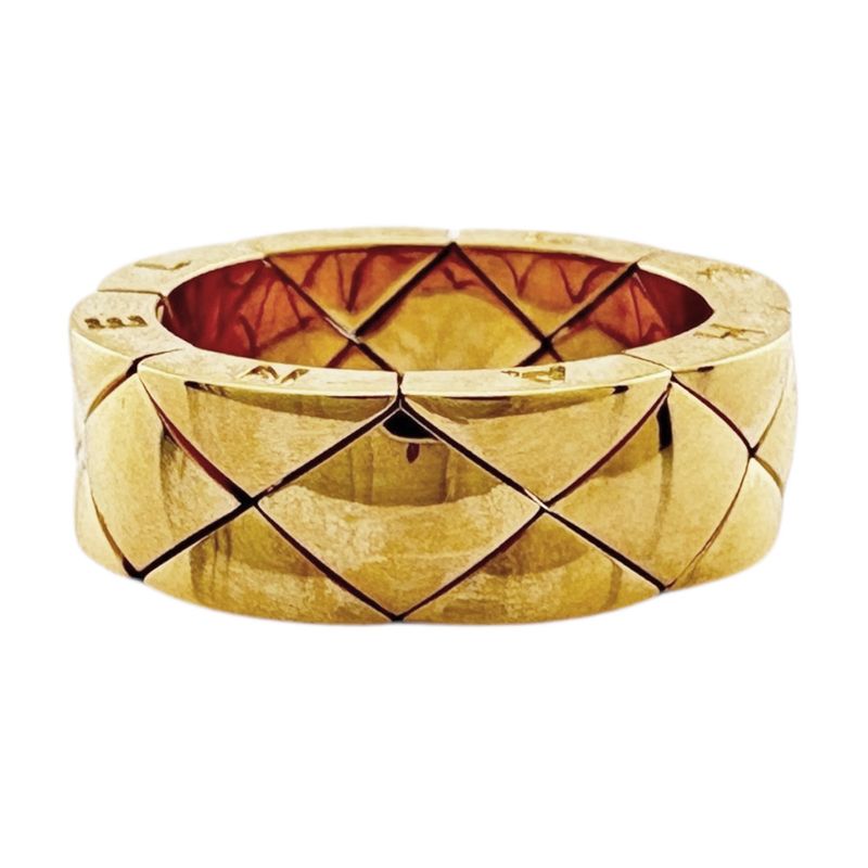 Chanel Matelasse Quilted Logo Ring Size 10.5 18k Gold 18K Yellow Gold Ladies