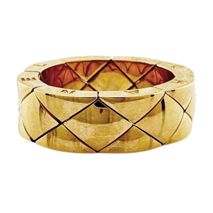 Chanel Matelasse Quilted Logo Ring Size 10.5 18k Gold 18K Yellow Gold Ladies