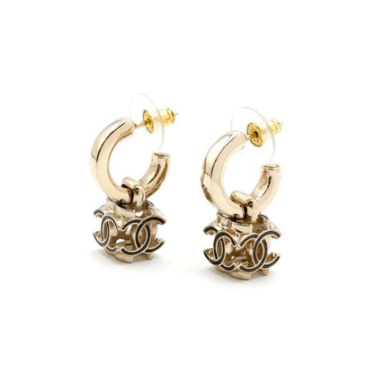 Chanel Earrings Earring Gold Black Coco Mark Cube Hoop