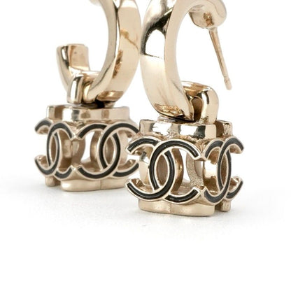 Chanel Earrings Earring Gold Black Coco Mark Cube Hoop