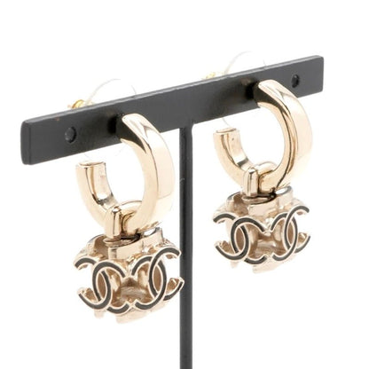 Chanel Earrings Earring Gold Black Coco Mark Cube Hoop