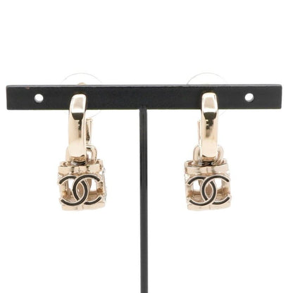 Chanel Earrings Earring Gold Black Coco Mark Cube Hoop