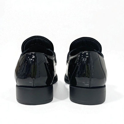 Prada Loafer Leather Shoes Patent Black Silver Triangle Logo