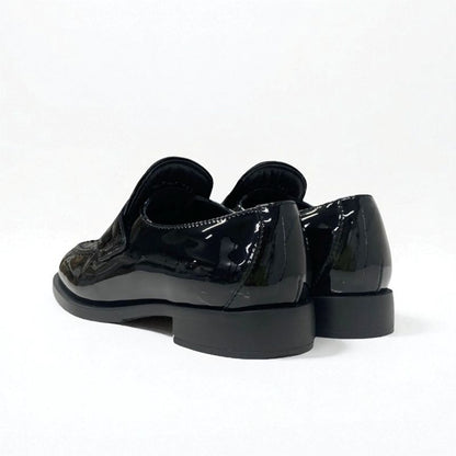 Prada Loafer Leather Shoes Patent Black Silver Triangle Logo