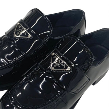 Prada Loafer Leather Shoes Patent Black Silver Triangle Logo