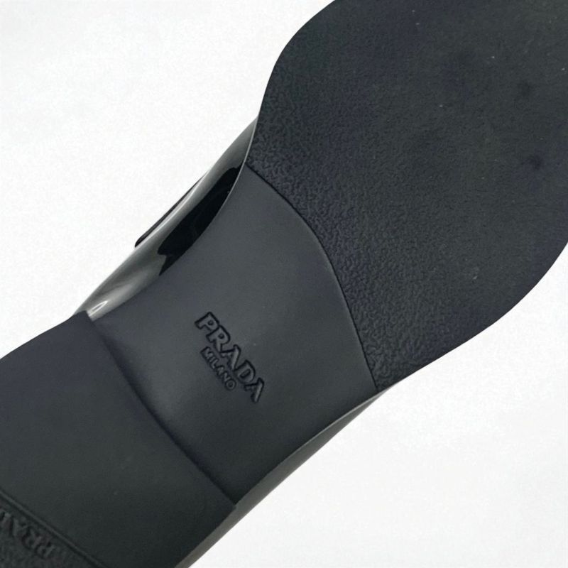 Prada Loafer Leather Shoes Patent Black Silver Triangle Logo