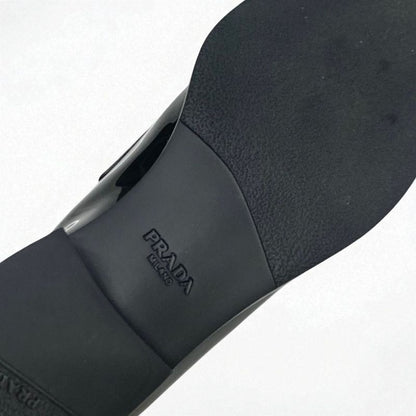Prada Loafer Leather Shoes Patent Black Silver Triangle Logo