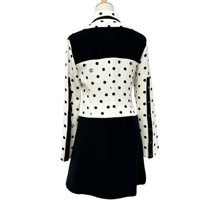 Louis Vuitton Dress Silk Black White Logo Dot Pattern Collar