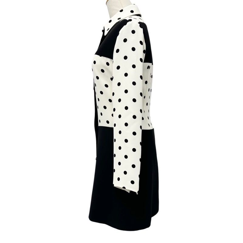 Louis Vuitton Dress Silk Black White Logo Dot Pattern Collar
