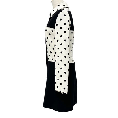 Louis Vuitton Dress Silk Black White Logo Dot Pattern Collar