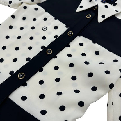 Louis Vuitton Dress Silk Black White Logo Dot Pattern Collar